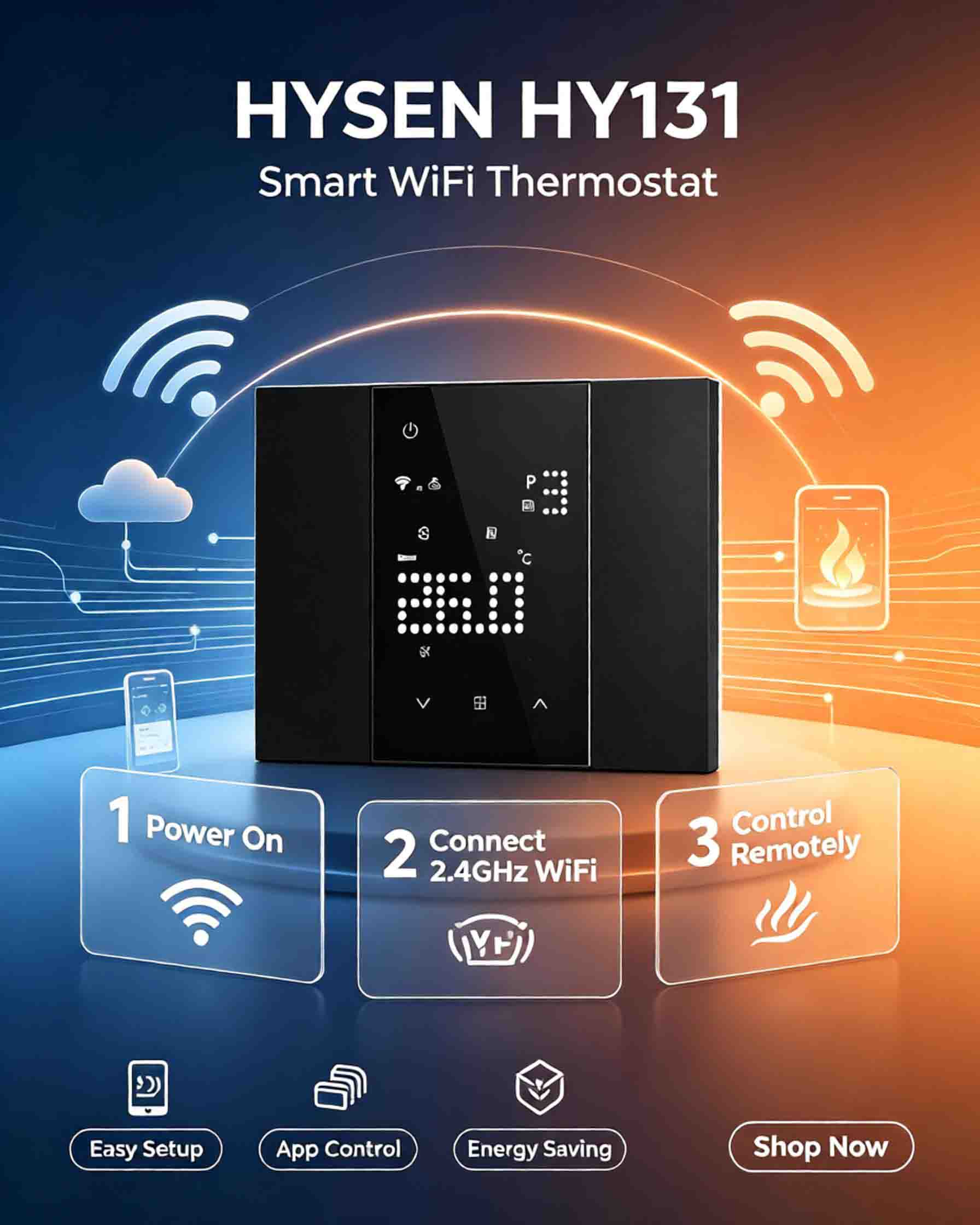Умный термостат HYSEN HY131: простое подключение по Wi-Fi для интеллектуального управления отоплением